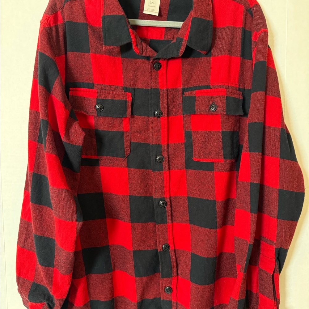 Mason Signature Long Sleeve Button Down/Up Shirt(Plaid Black/Red)(3XL)